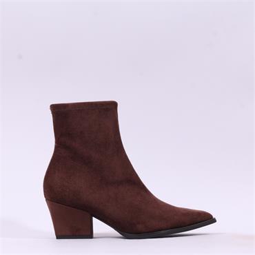 Miss Elastic Austin Western Ankle Boot - Brown Stretch